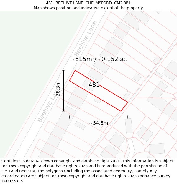 481, BEEHIVE LANE, CHELMSFORD, CM2 8RL: Plot and title map