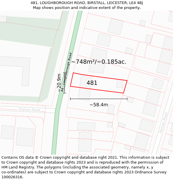 481, LOUGHBOROUGH ROAD, BIRSTALL, LEICESTER, LE4 4BJ: Plot and title map
