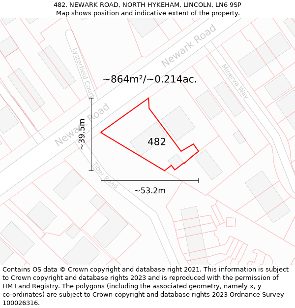 482, NEWARK ROAD, NORTH HYKEHAM, LINCOLN, LN6 9SP: Plot and title map