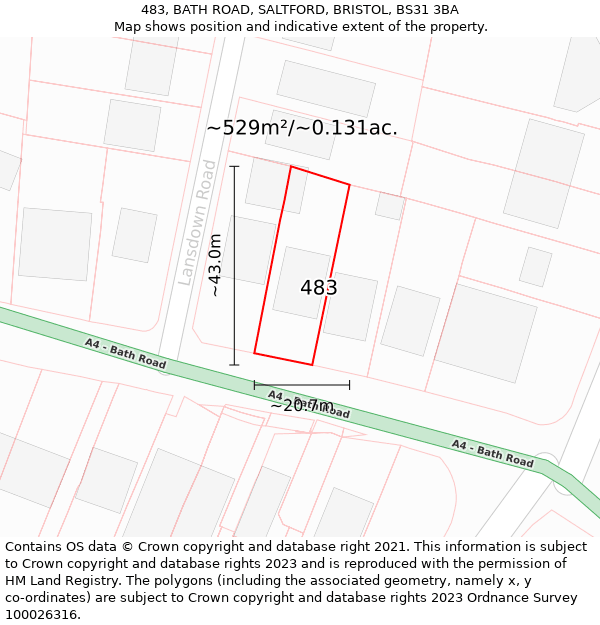 483, BATH ROAD, SALTFORD, BRISTOL, BS31 3BA: Plot and title map