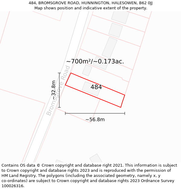 484, BROMSGROVE ROAD, HUNNINGTON, HALESOWEN, B62 0JJ: Plot and title map