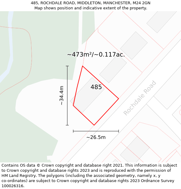 485, ROCHDALE ROAD, MIDDLETON, MANCHESTER, M24 2GN: Plot and title map