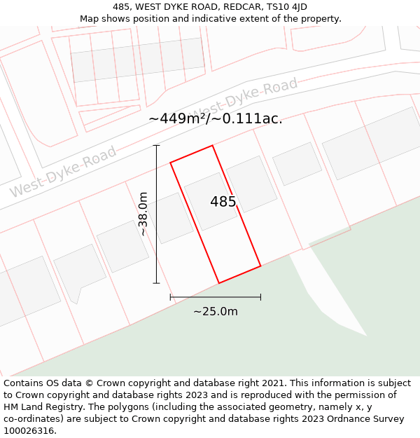 485, WEST DYKE ROAD, REDCAR, TS10 4JD: Plot and title map