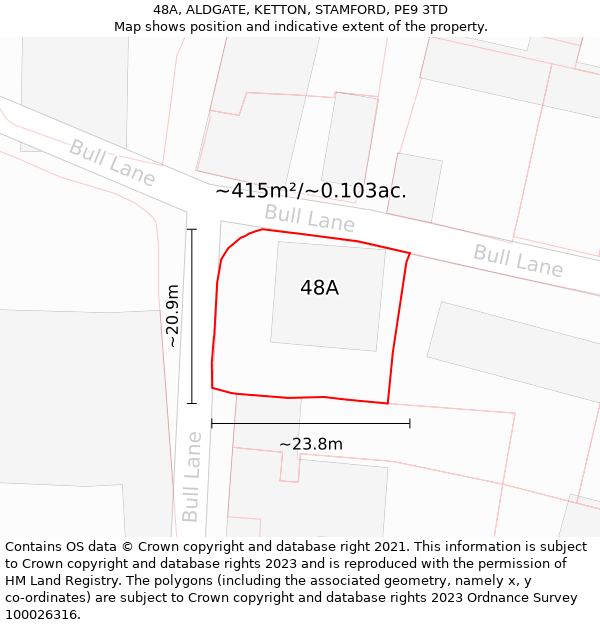 48A, ALDGATE, KETTON, STAMFORD, PE9 3TD: Plot and title map