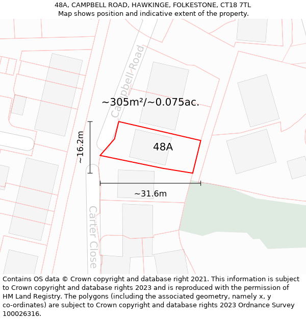 48A, CAMPBELL ROAD, HAWKINGE, FOLKESTONE, CT18 7TL: Plot and title map