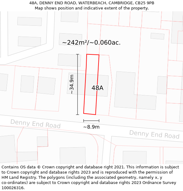 48A, DENNY END ROAD, WATERBEACH, CAMBRIDGE, CB25 9PB: Plot and title map