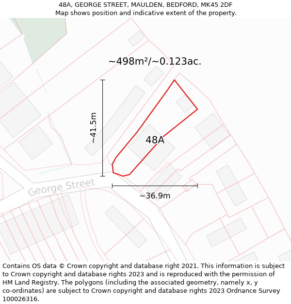 48A, GEORGE STREET, MAULDEN, BEDFORD, MK45 2DF: Plot and title map