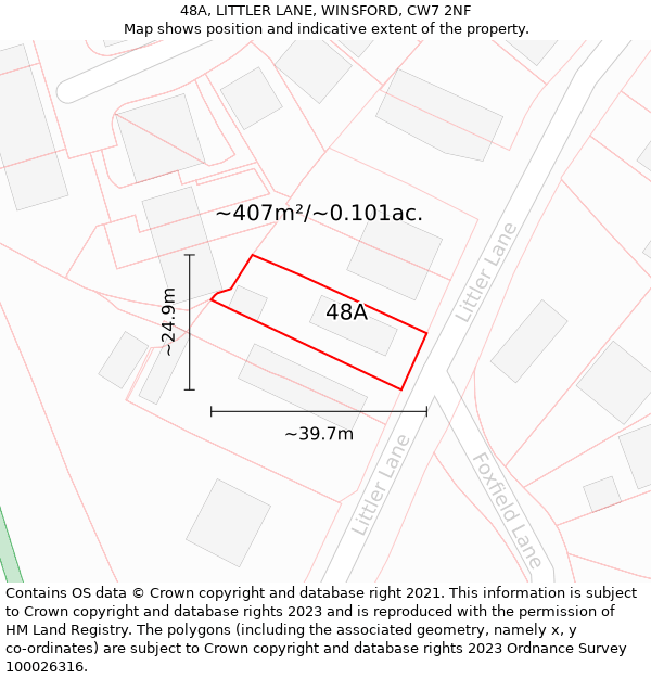 48A, LITTLER LANE, WINSFORD, CW7 2NF: Plot and title map