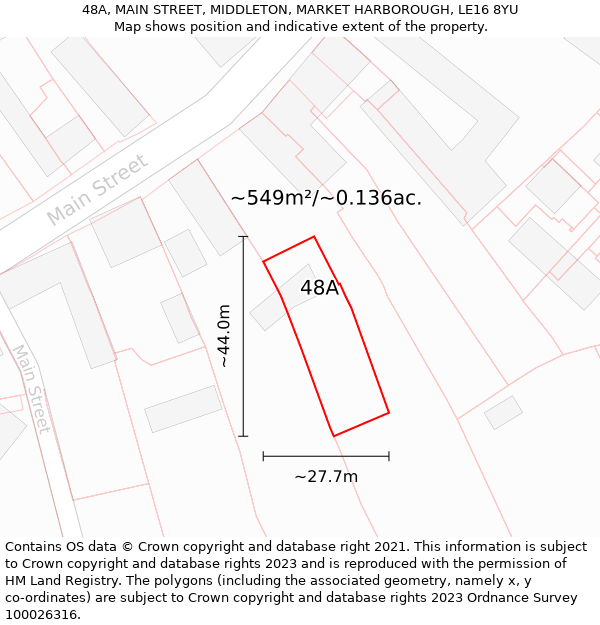 48A, MAIN STREET, MIDDLETON, MARKET HARBOROUGH, LE16 8YU: Plot and title map