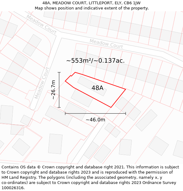 48A, MEADOW COURT, LITTLEPORT, ELY, CB6 1JW: Plot and title map