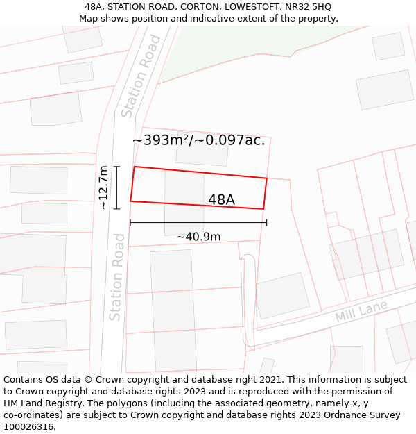 48A, STATION ROAD, CORTON, LOWESTOFT, NR32 5HQ: Plot and title map