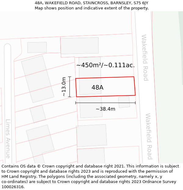 48A, WAKEFIELD ROAD, STAINCROSS, BARNSLEY, S75 6JY: Plot and title map