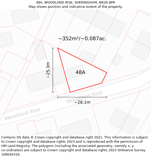 48A, WOODLAND RISE, SHERINGHAM, NR26 8PR: Plot and title map