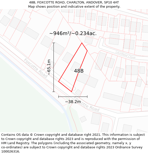 48B, FOXCOTTE ROAD, CHARLTON, ANDOVER, SP10 4AT: Plot and title map