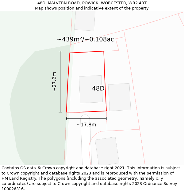 48D, MALVERN ROAD, POWICK, WORCESTER, WR2 4RT: Plot and title map