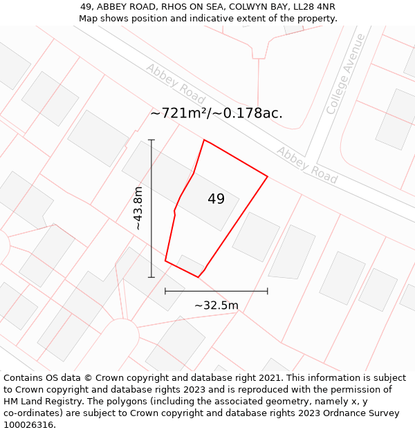 49, ABBEY ROAD, RHOS ON SEA, COLWYN BAY, LL28 4NR: Plot and title map