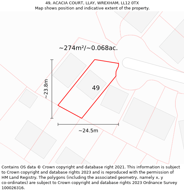 49, ACACIA COURT, LLAY, WREXHAM, LL12 0TX: Plot and title map