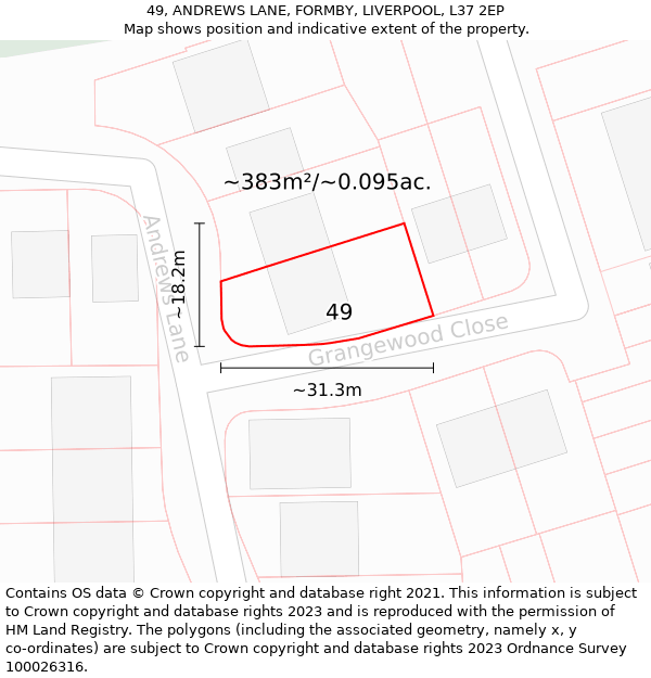 49, ANDREWS LANE, FORMBY, LIVERPOOL, L37 2EP: Plot and title map