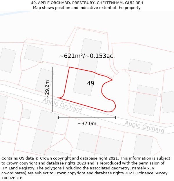 49, APPLE ORCHARD, PRESTBURY, CHELTENHAM, GL52 3EH: Plot and title map