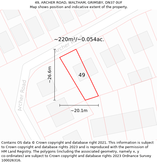 49, ARCHER ROAD, WALTHAM, GRIMSBY, DN37 0UF: Plot and title map