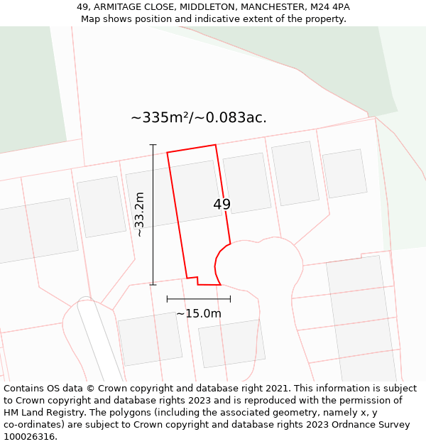 49, ARMITAGE CLOSE, MIDDLETON, MANCHESTER, M24 4PA: Plot and title map