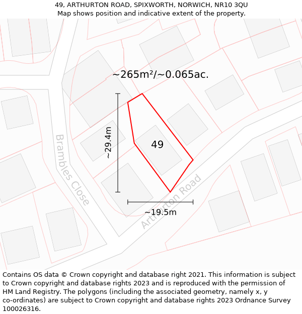 49, ARTHURTON ROAD, SPIXWORTH, NORWICH, NR10 3QU: Plot and title map