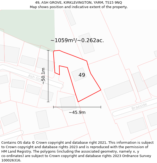 49, ASH GROVE, KIRKLEVINGTON, YARM, TS15 9NQ: Plot and title map