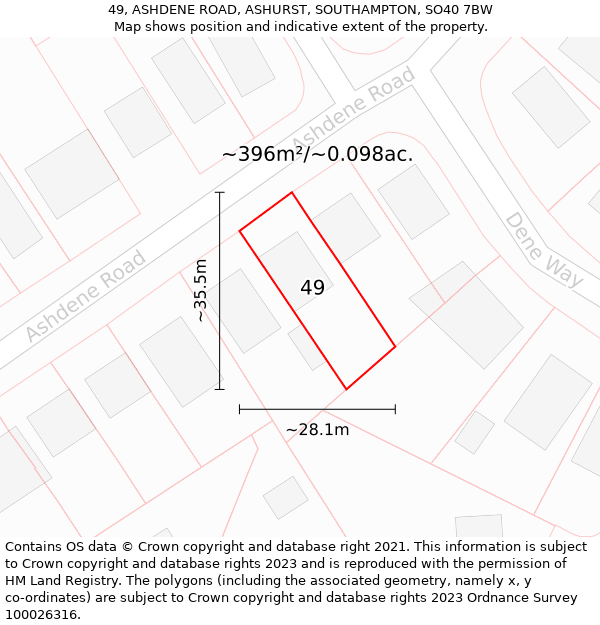 49, ASHDENE ROAD, ASHURST, SOUTHAMPTON, SO40 7BW: Plot and title map