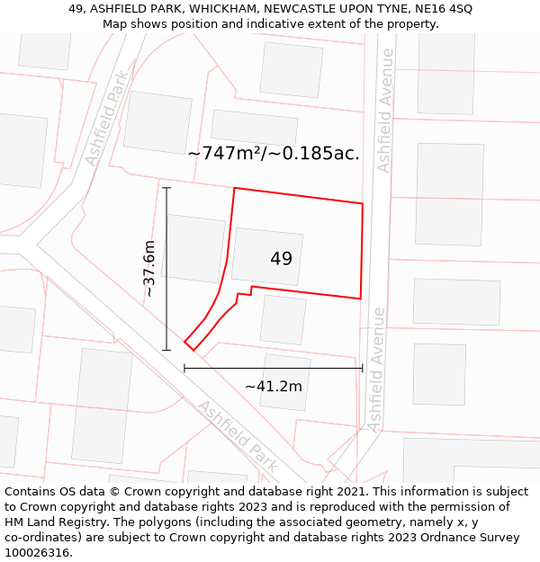 49, ASHFIELD PARK, WHICKHAM, NEWCASTLE UPON TYNE, NE16 4SQ: Plot and title map