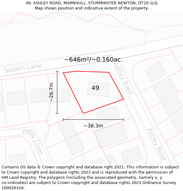 49, ASHLEY ROAD, MARNHULL, STURMINSTER NEWTON, DT10 1LQ: Plot and title map