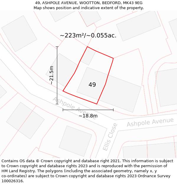 49, ASHPOLE AVENUE, WOOTTON, BEDFORD, MK43 9EG: Plot and title map