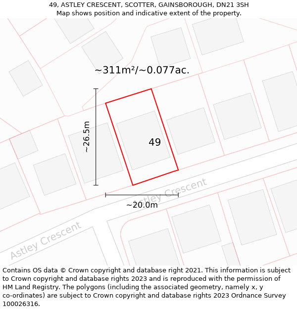 49, ASTLEY CRESCENT, SCOTTER, GAINSBOROUGH, DN21 3SH: Plot and title map