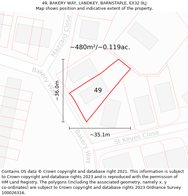 49, BAKERY WAY, LANDKEY, BARNSTAPLE, EX32 0LJ: Plot and title map