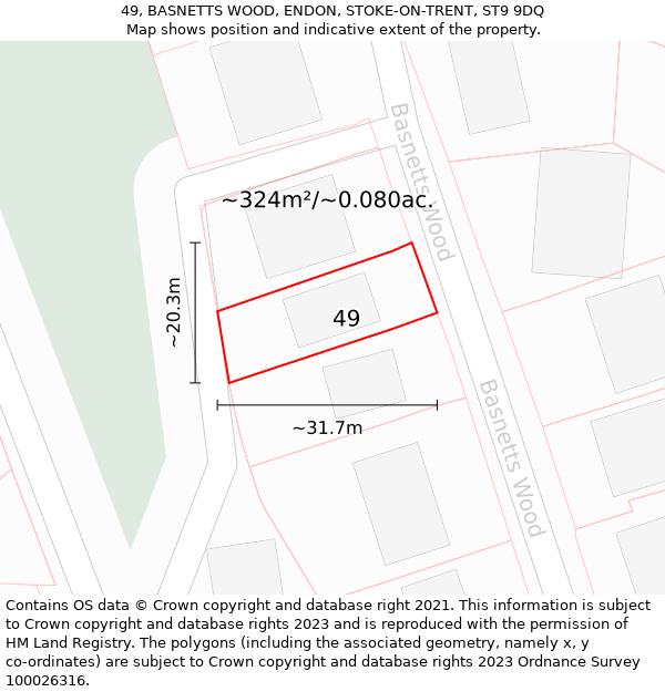 49, BASNETTS WOOD, ENDON, STOKE-ON-TRENT, ST9 9DQ: Plot and title map