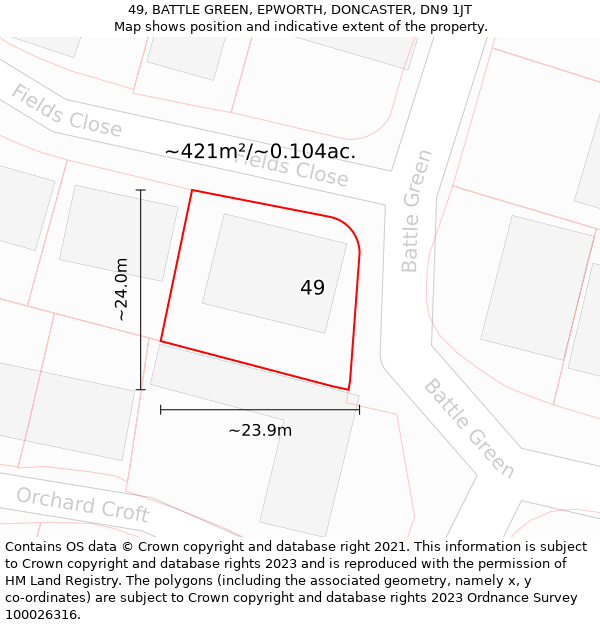 49, BATTLE GREEN, EPWORTH, DONCASTER, DN9 1JT: Plot and title map