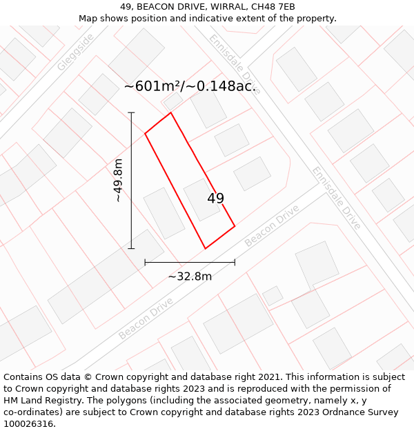 49, BEACON DRIVE, WIRRAL, CH48 7EB: Plot and title map