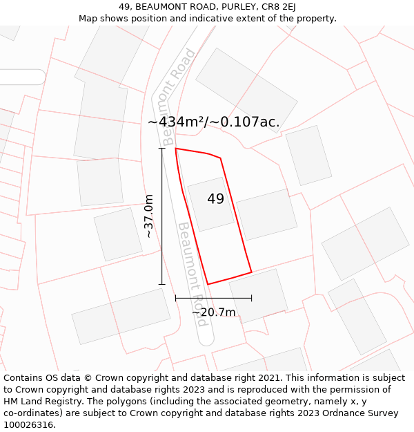 49, BEAUMONT ROAD, PURLEY, CR8 2EJ: Plot and title map