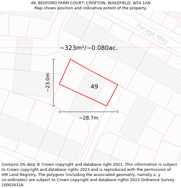 49, BEDFORD FARM COURT, CROFTON, WAKEFIELD, WF4 1AN: Plot and title map