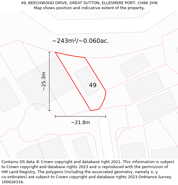 49, BEECHWOOD DRIVE, GREAT SUTTON, ELLESMERE PORT, CH66 2HN: Plot and title map