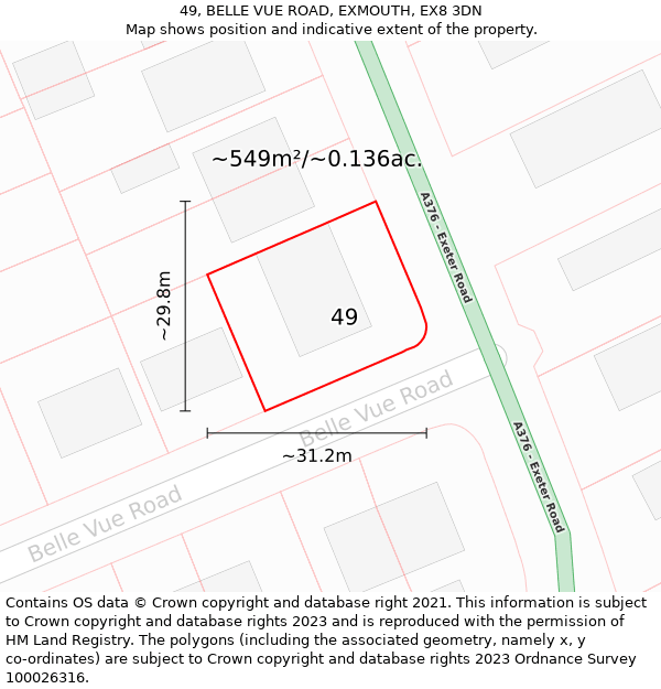 49, BELLE VUE ROAD, EXMOUTH, EX8 3DN: Plot and title map