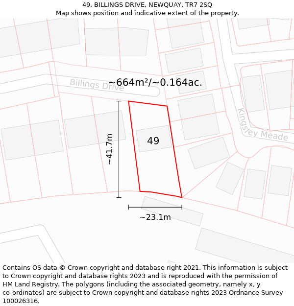 49, BILLINGS DRIVE, NEWQUAY, TR7 2SQ: Plot and title map