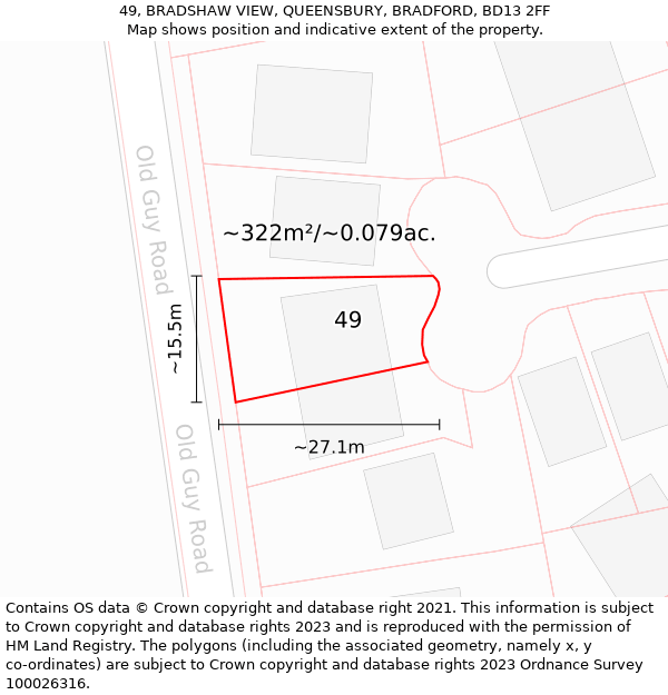 49, BRADSHAW VIEW, QUEENSBURY, BRADFORD, BD13 2FF: Plot and title map