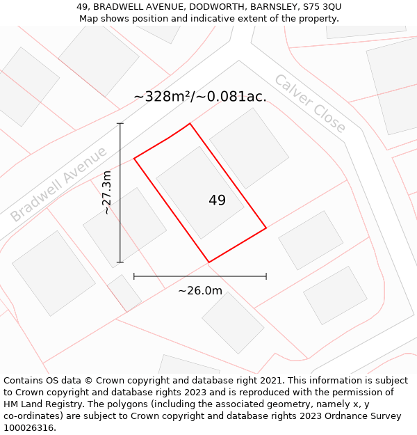 49, BRADWELL AVENUE, DODWORTH, BARNSLEY, S75 3QU: Plot and title map