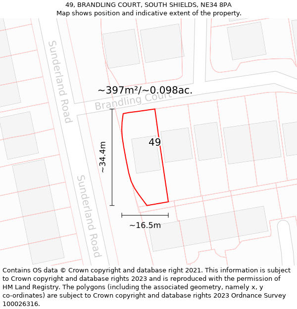 49, BRANDLING COURT, SOUTH SHIELDS, NE34 8PA: Plot and title map