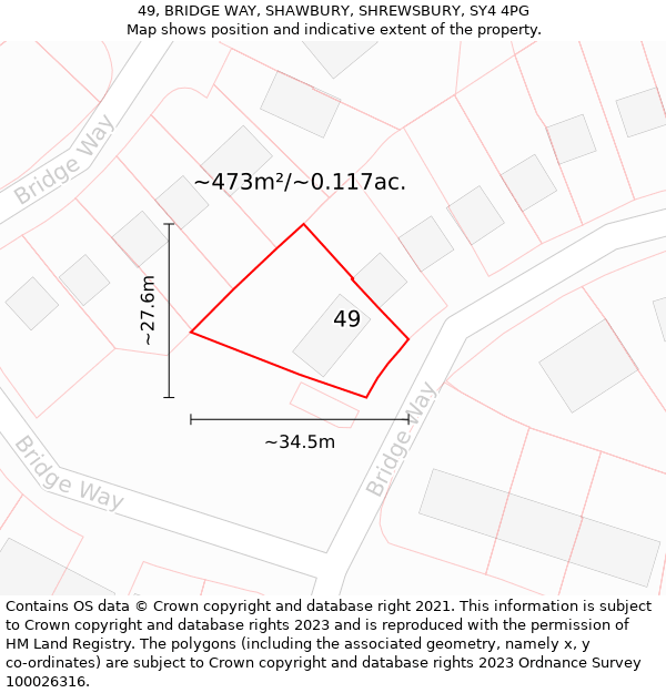 49, BRIDGE WAY, SHAWBURY, SHREWSBURY, SY4 4PG: Plot and title map