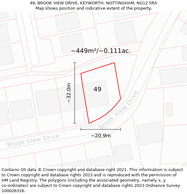 49, BROOK VIEW DRIVE, KEYWORTH, NOTTINGHAM, NG12 5RA: Plot and title map