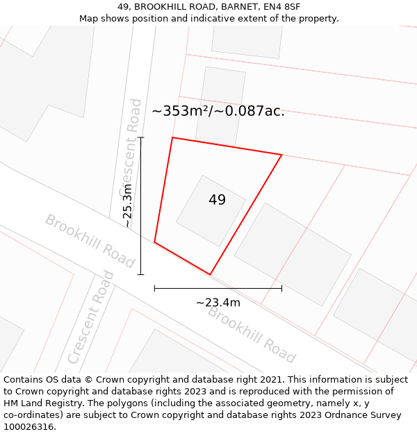 49, BROOKHILL ROAD, BARNET, EN4 8SF: Plot and title map