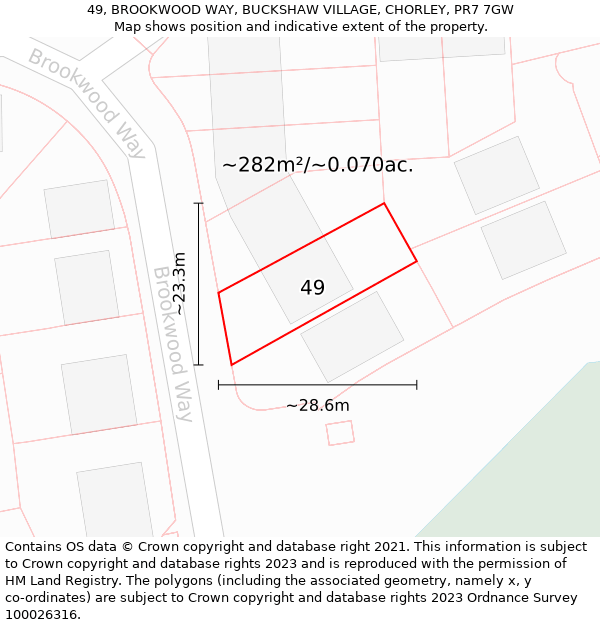 49, BROOKWOOD WAY, BUCKSHAW VILLAGE, CHORLEY, PR7 7GW: Plot and title map