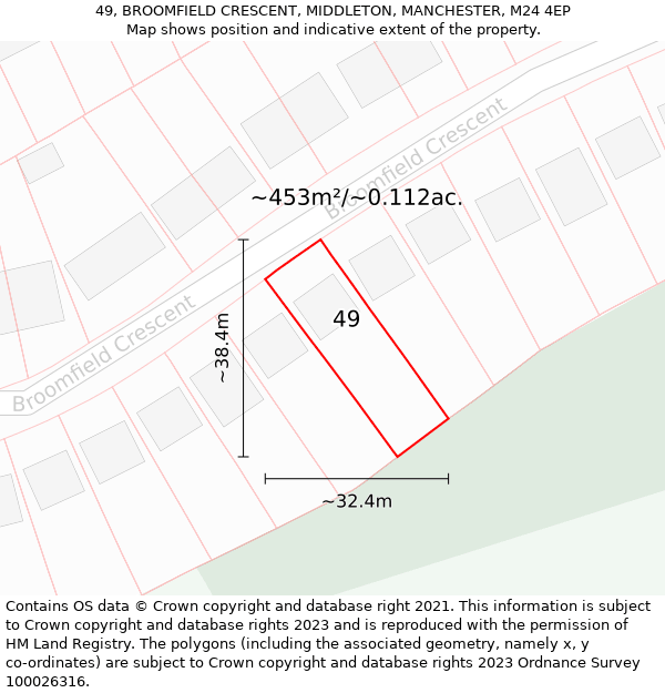 49, BROOMFIELD CRESCENT, MIDDLETON, MANCHESTER, M24 4EP: Plot and title map