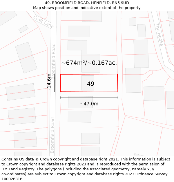 49, BROOMFIELD ROAD, HENFIELD, BN5 9UD: Plot and title map